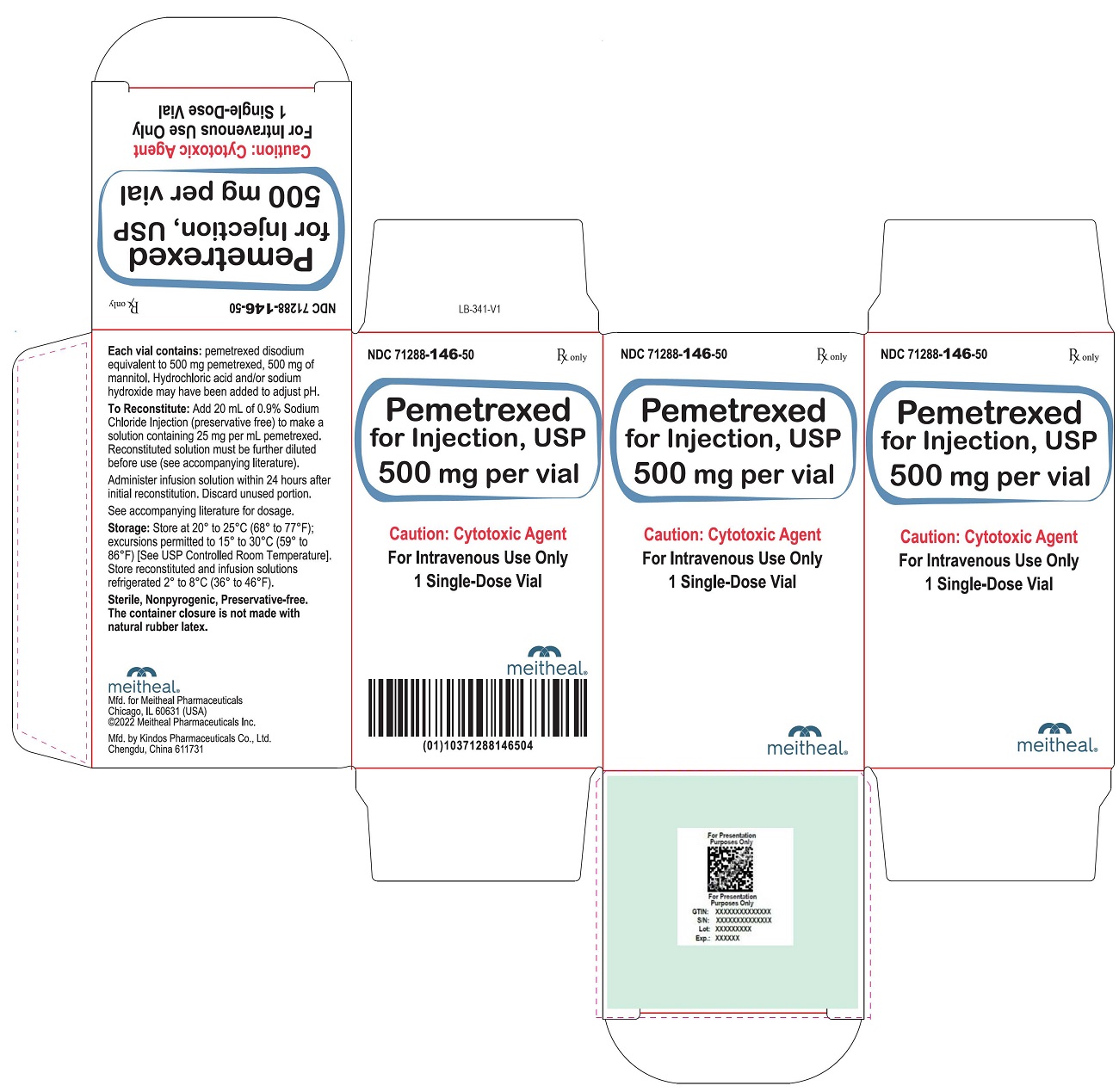 PRINCIPAL DISPLAY PANEL – Pemetrexed for Injection, USP 500 mg Carton