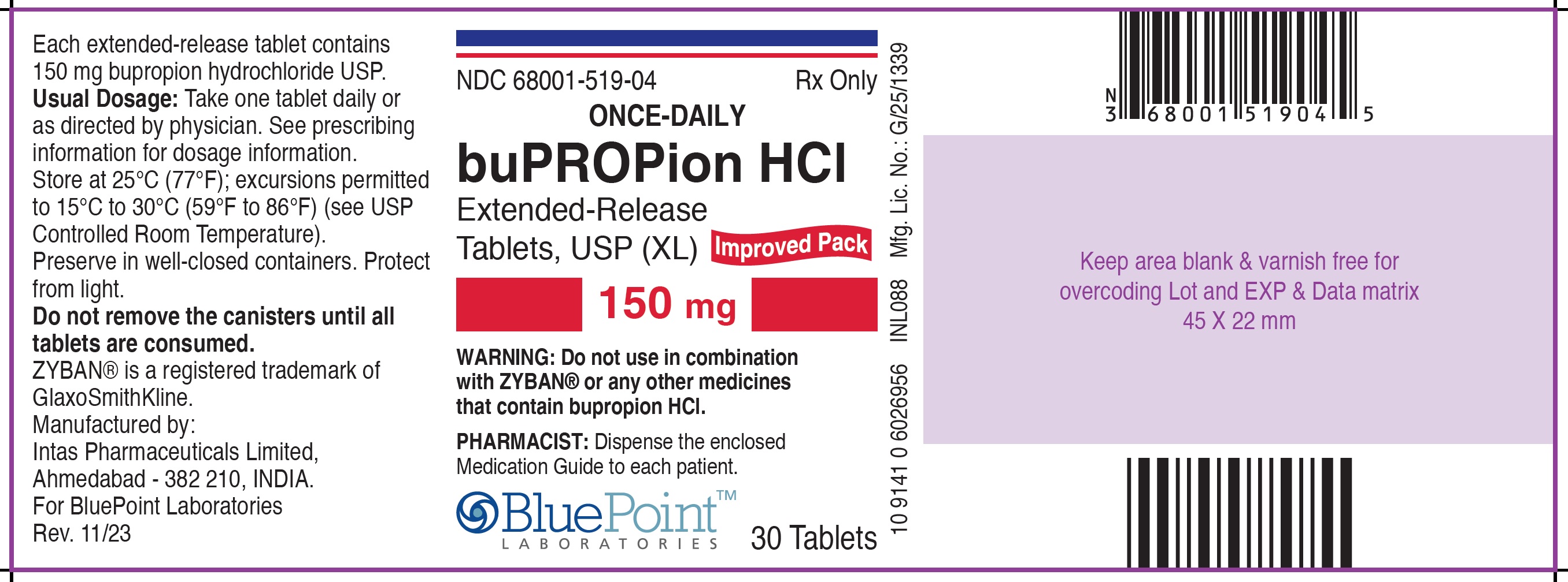 Bupropion HCL ER Tabs 150mg 30s Label Rev 11-23