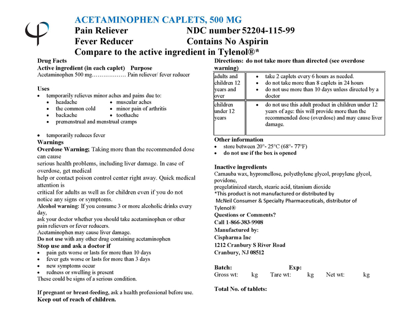 ACETAMINOPHEN CAPLETS, 500 MG, Bulk