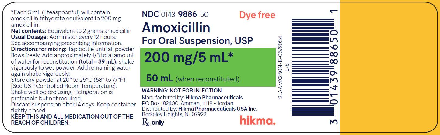 Amoxicillin For Oral Suspension USP, 200 mg/5 mL (50 mL when reconstituted) bottle label image