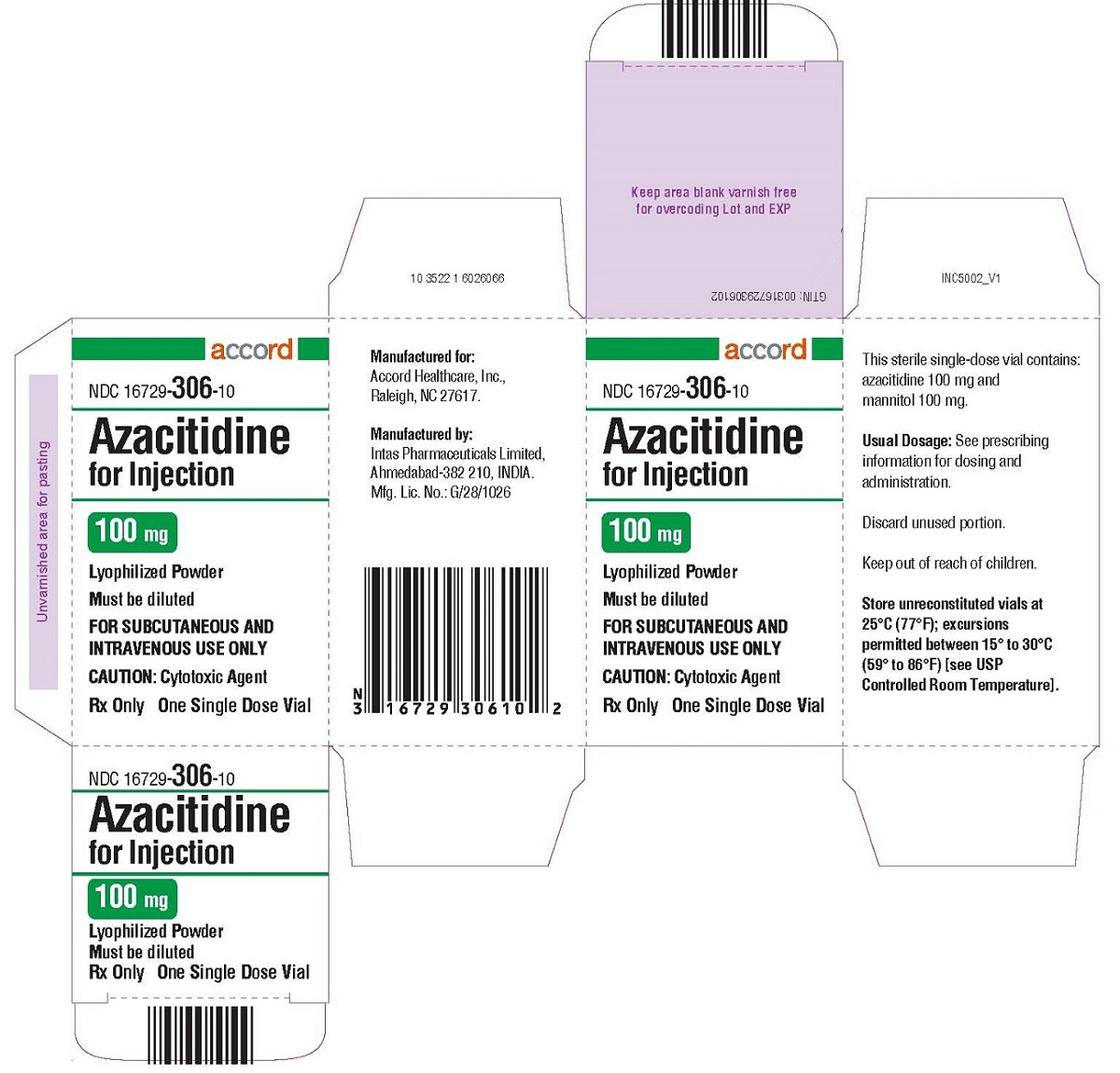 Principal Display Panel - 100 mg azacitidine-for-inj-carton 