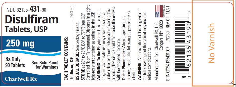 Disulfiram Tablets, USP 250 mg - NDC 62135-431-90 - 90 Tablets Label