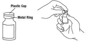 1.	Remove the pink plastic cap from the Enbrel vial.  Do not remove the gray stopper or silver metal ring around the top of the Enbrel vial. 