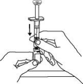 9.	Hold the Enbrel vial upright on your flat work surface.  Grasp the sides of the vial adapter and place it over the top of the Enbrel vial.  Do not bump or touch the plunger.  Doing so could cause the liquid to leak out.  Insert the vial adapter into the gray stopper on the Enbrel vial.  The plastic spike inside the vial adapter should puncture the gray stopper.  The vial adapter should fit snugly.