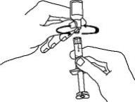 14.	Remove the syringe from the vial adapter, by holding the vial adapter with one hand and turning the syringe counter clockwise with your other hand.  Do not touch or bump the plunger.  Place the Enbrel vial with the vial adapter on your flat work surface.