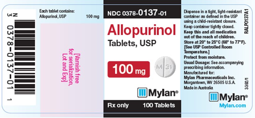 Allopurinol Tablets, USP 100 mg Bottle Label