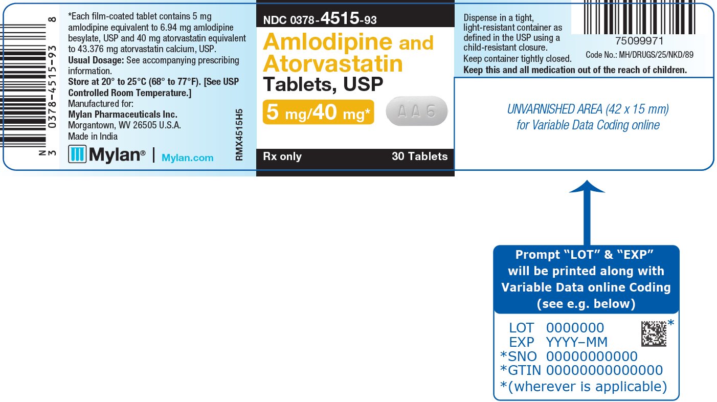 Amlodipine and Atorvastatin Tablets, USP 5 mg/40 mg Bottle Label