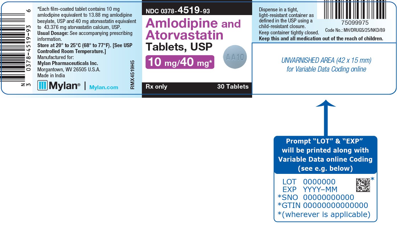 Amlodipine and Atorvastatin Tablets, USP 10 mg/40 mg Bottle Label