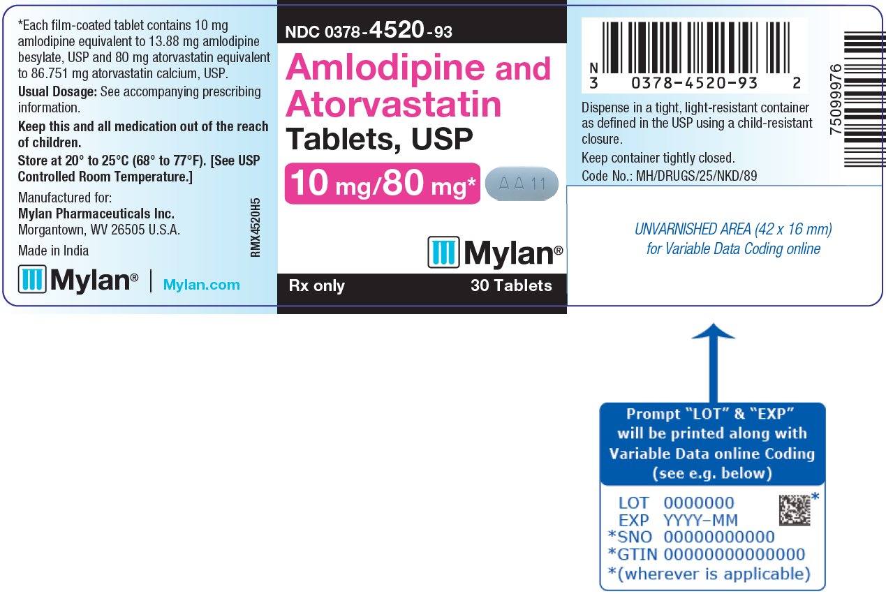 Amlodipine and Atorvastatin Tablets, USP 10 mg/80 mg Bottle Label