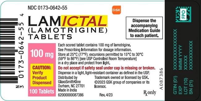 Lamictal 100 mg tablet 100 count label