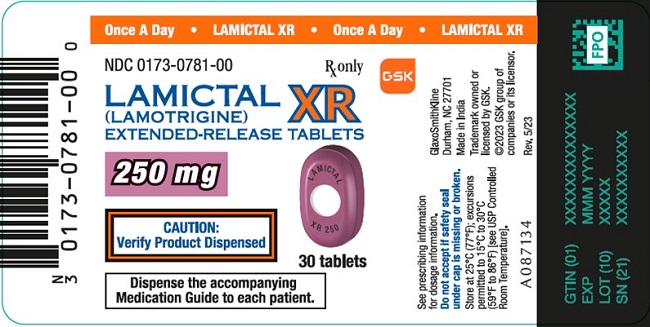 Lamictal XR 250 mg tablet 30 count label