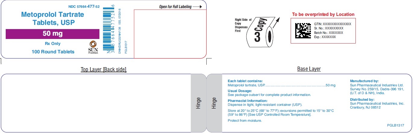 Metoprolol Tartrate 50 mg round Bottle Label