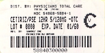 Cetirizine HCl and Pseudoephedrine HCl 5 mg and 120 mg Label