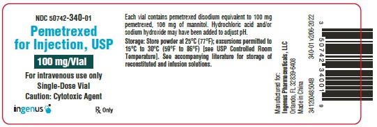 VIAL LABEL– Pemetrexed for Injection 100 mg single-dose vial