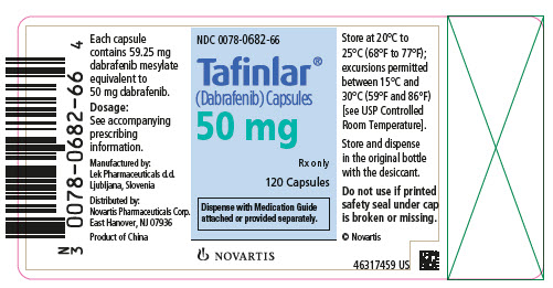 PRINCIPAL DISPLAY PANEL
								NDC 0078-0682-66
								Tafinlar®
								(Dabrafenib) Capsules
								50 mg
								Rx only
								120 Capsules
								Dispense with Medication Guide attached or provided separately.
								NOVARTIS
							