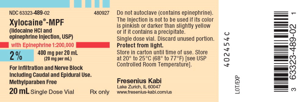 PACKAGE LABEL – PRINCIPAL DISPLAY – Xylocaine - MPF 20 mL Single Dose Vial Label
