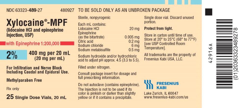 PACKAGE LABEL – PRINCIPAL DISPLAY – Xylocaine – MPF 20 mL Single Dose Vial 
