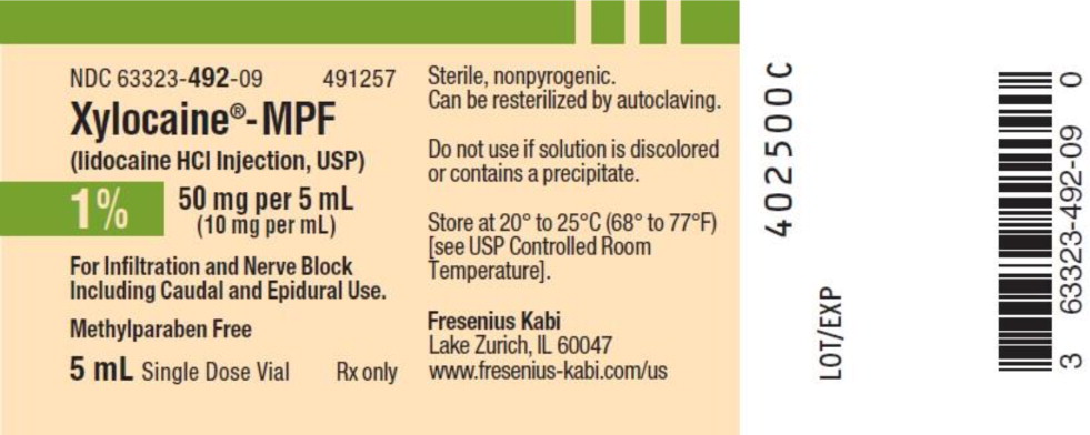 PACKAGE LABEL – PRINCIPAL DISPLAY – Xylocaine – MPF 5 mL Single Dose Vial Label
