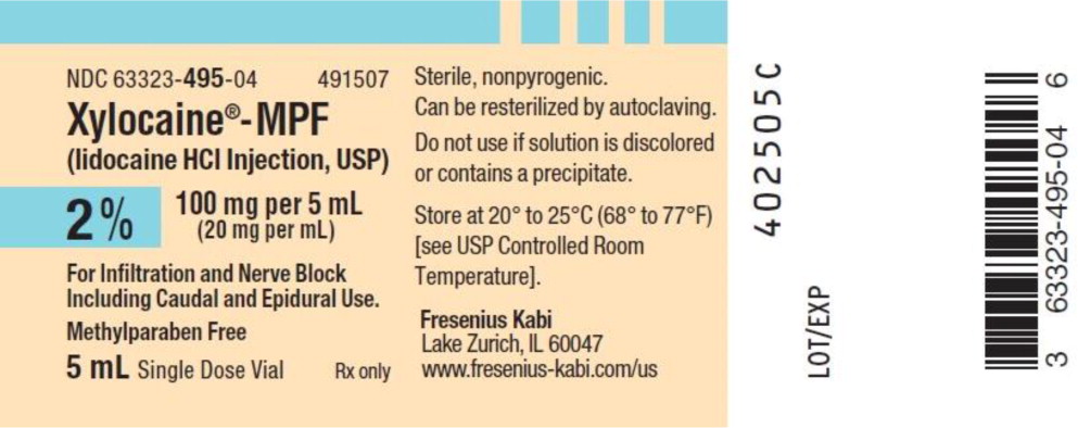 PACKAGE LABEL – PRINCIPAL DISPLAY – Xylocaine – MPF 5 mL Single Dose Vial Label
