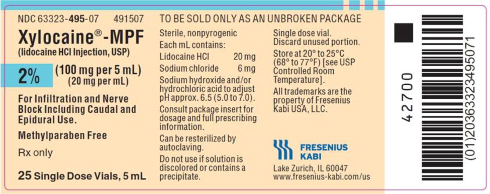 PACKAGE LABEL – PRINCIPAL DISPLAY – Xylocaine – MPF 5 mL Single Dose Vial Tray Label
