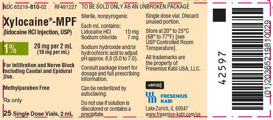 PACKAGE LABEL – PRINCIPAL DISPLAY PANEL – Xylocaine – MPF 2 mL Single Dose Vial Tray Label
