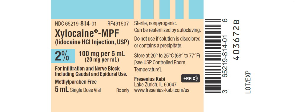 PACKAGE LABEL - PRINCIPAL DISPLAY PANEL - Xylocaine – MPF 5 mL Single Dose Vial Label
